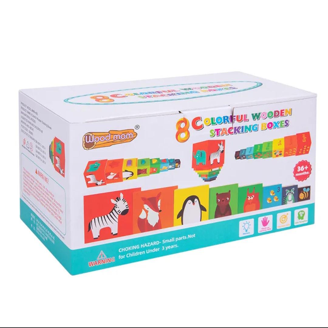 8 Colorful Wooden Stacking Boxes