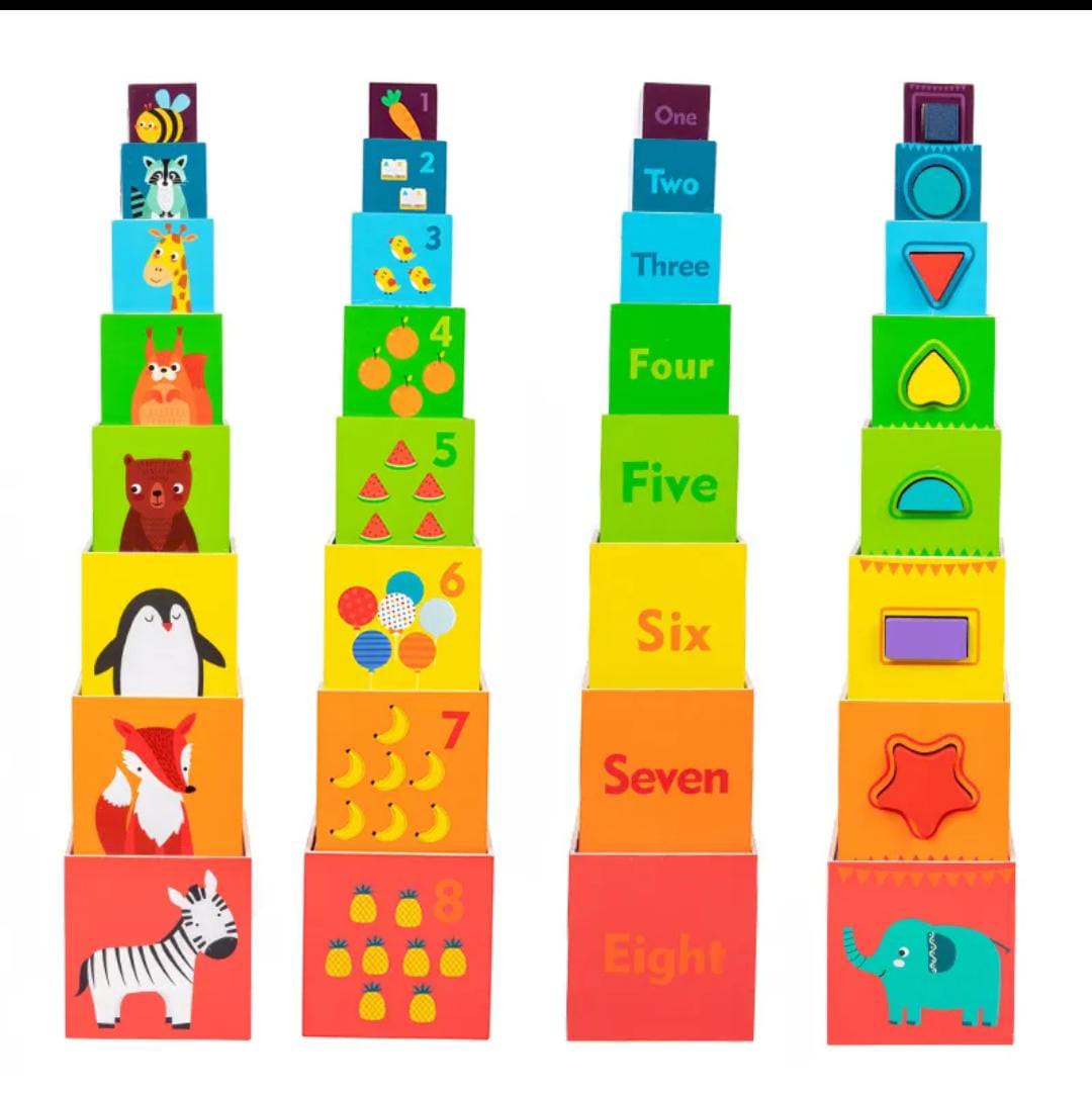 8 Colorful Wooden Stacking Boxes