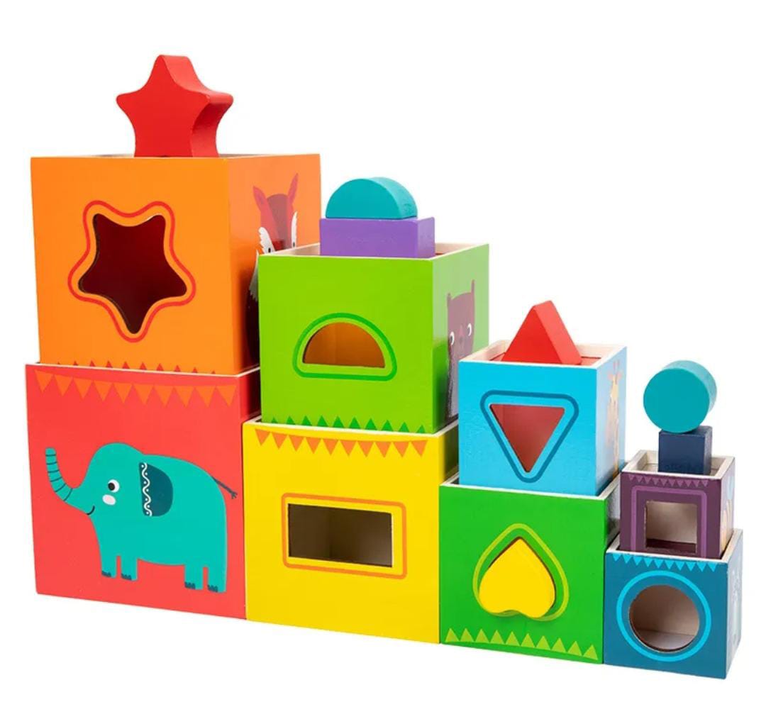 8 Colorful Wooden Stacking Boxes