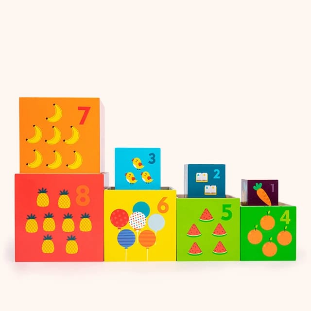 8 Colorful Wooden Stacking Boxes