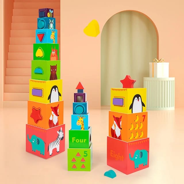 8 Colorful Wooden Stacking Boxes
