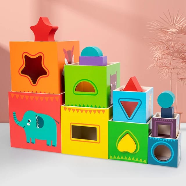 8 Colorful Wooden Stacking Boxes