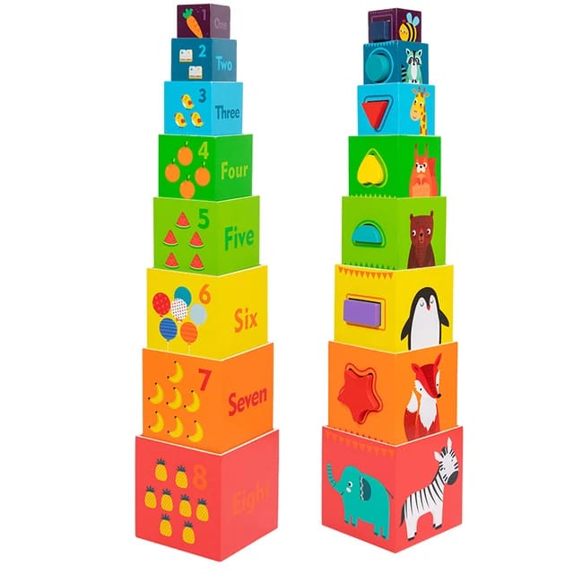 8 Colorful Wooden Stacking Boxes
