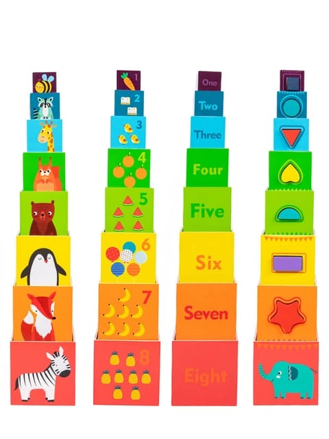 8 Colorful Wooden Stacking Boxes