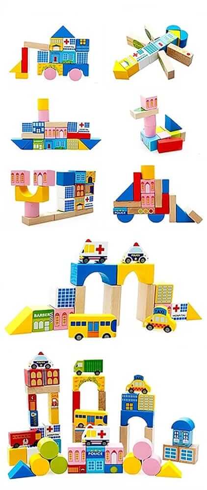 Wooden Transportation Blocks 62 pcs